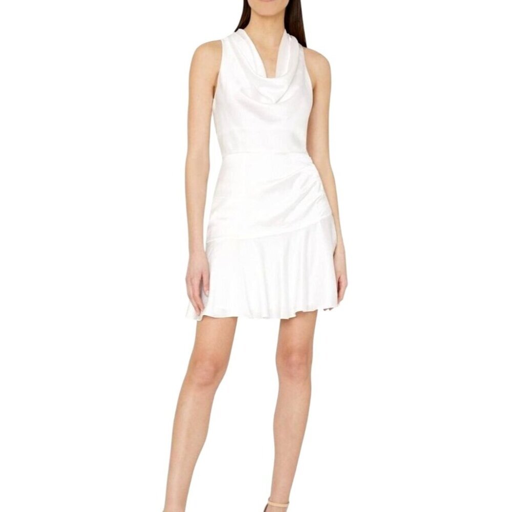 Milly Dress Women‎ 0 White Satin Sleeveless Cowl Neck Nia Mini Bridal Party